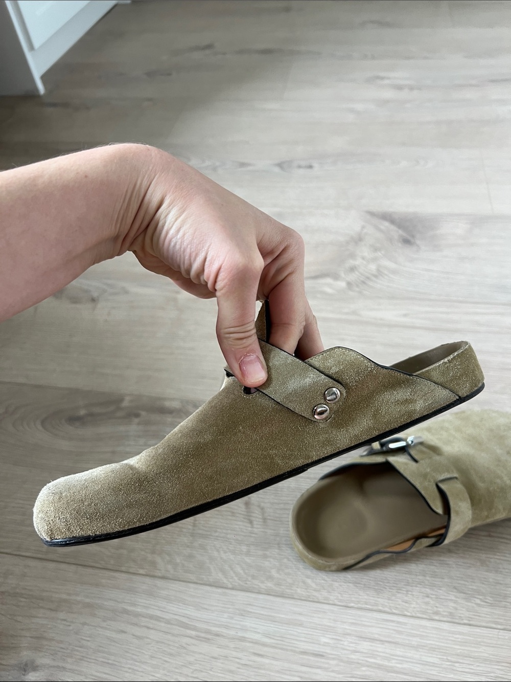 Isabel Marant Olive Green Suede Slip-On Clogs with Buckle - Picture 5 of 8